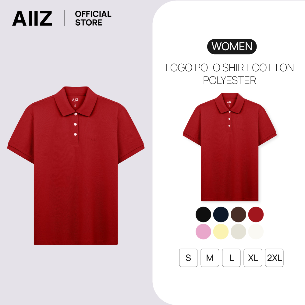 AIIZ (เอ ทู แซด) - เสื้อโปโลผู้หญิงสีพื้นปักโลโก้ผ้าคอตตอนโพลีเอสเตอร์