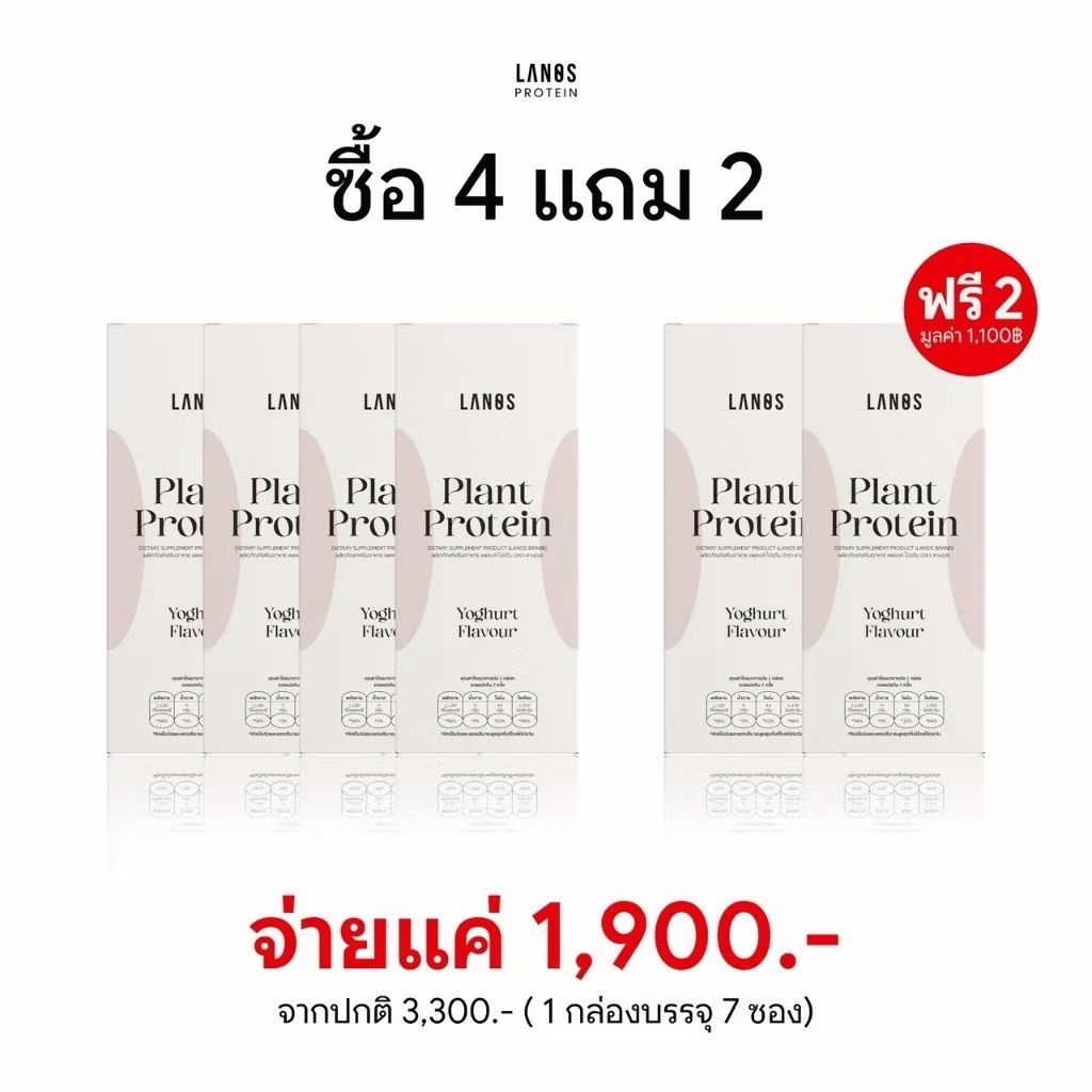 (4 กล่อง แถม 2 กล่อง ) Lanos Plant Protein Yogert Flavour  โปรตีนลานอส