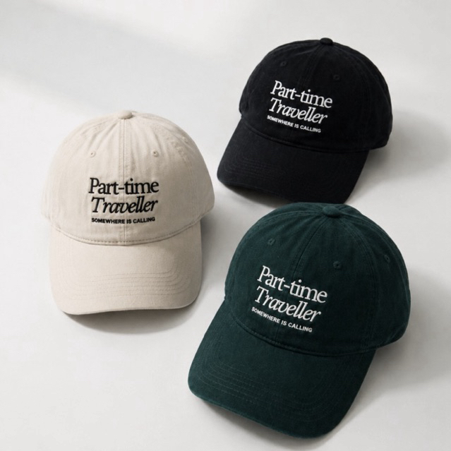 Littlethingsmatter ลายใหม่‼️ หมวกแก๊ปผ้า Cotton พรีเมียม ปักลาย “Part-time Traveller”