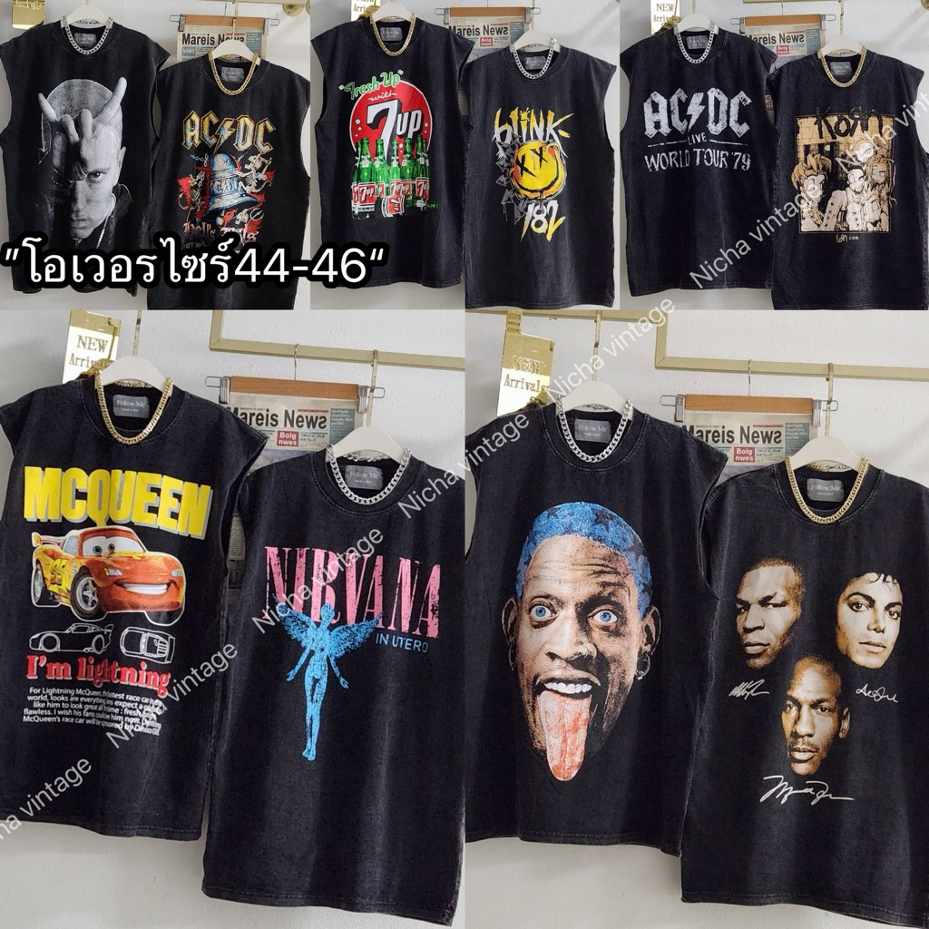 เสื้อยืดผ้าฟอกแขนล่ำ วินเทจอก44-46 ยาว28-29 ใส่ได้ทั้งหญิงชายคะ