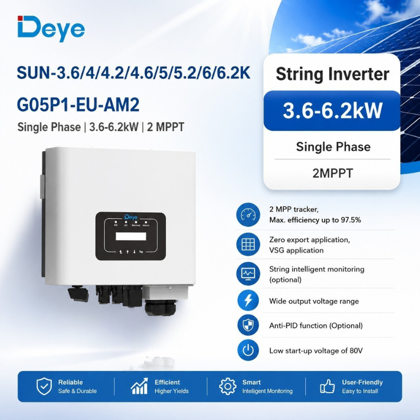 Deye INVERTER 1 Phase 3.6-6.2kW On Grid Dual MPPT รุ่น SUN-G05P1-EU-AM2