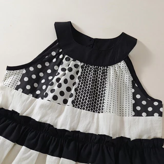 Hania kids พร้อมส่ง ชุดเดรสเด็ก สีขาวดำลายจุด ผ้าฝ้าย ชุดเดรสแฟชั่นเด็กผู้หญิง K6125980