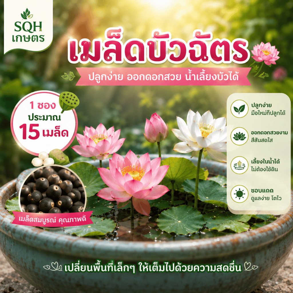 เมล็ดบัวถ้วย 15เมล็ด/ถุง เมล็ดดอกไม้น้ำประดับบ่อปลา
