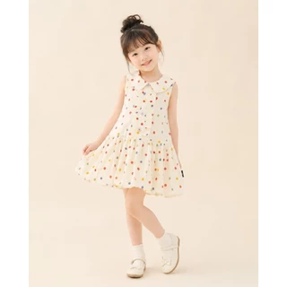 Hania Kids พร้อมส่ง ชุดเดรสแขนกุดสีครีมลายจุดสีสัน เดรสทรงบอลลูน ชุดเดรสแฟชั่นเด็กผู้หญิง K6126038