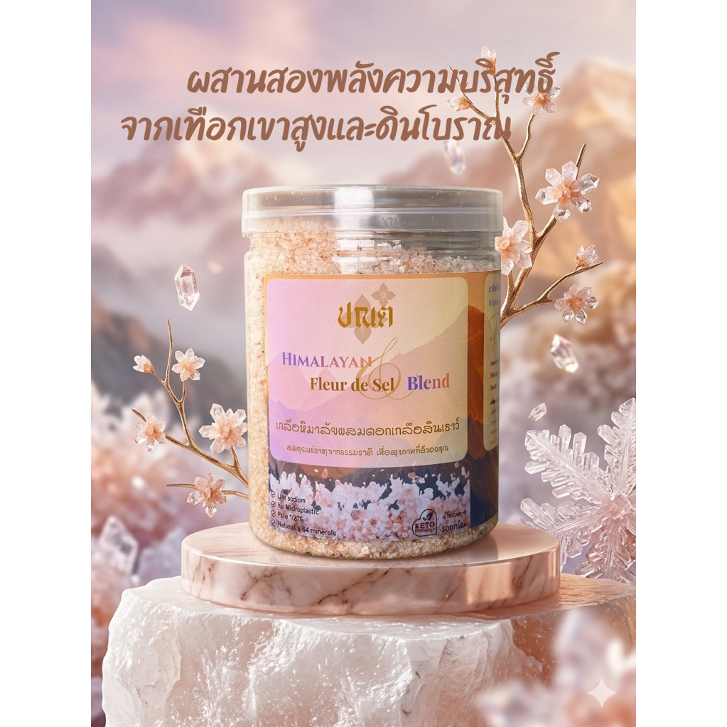เกลือชมพูหิมาลัยผมสมดอกเกลือสินเธาว์ ปณต (PANOT) แร่ธาตุ 84 ชนิด ไร้ไมโครพลาสติก 100% สูตรเค็มนวล ปริมาณ 500g.