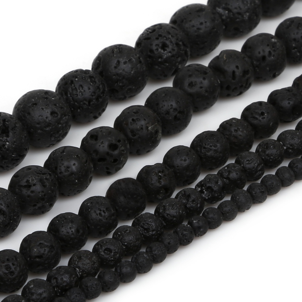 ลูกปัดหินลาวาธรรมชาติ สีดำ ขนาด 4/6/8/10/12mm หินกึ่งมีค่า อุปกรณ์ทำเครื่องประดับ DIY