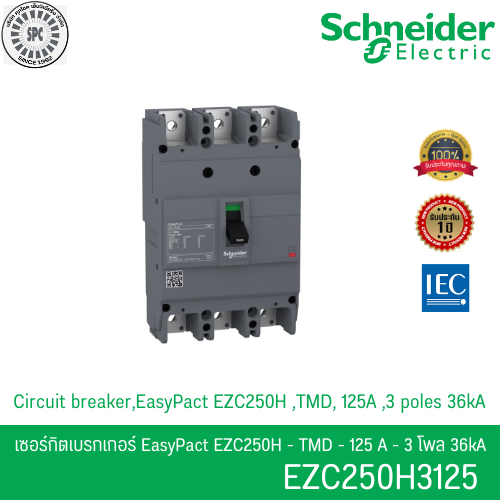 Schneider รุ่น EasyPact รหัส EZC250H3125 เมนเซอร์กิตเบรกเกอร์ MCCB 3 เฟส 3P 125A 36kA