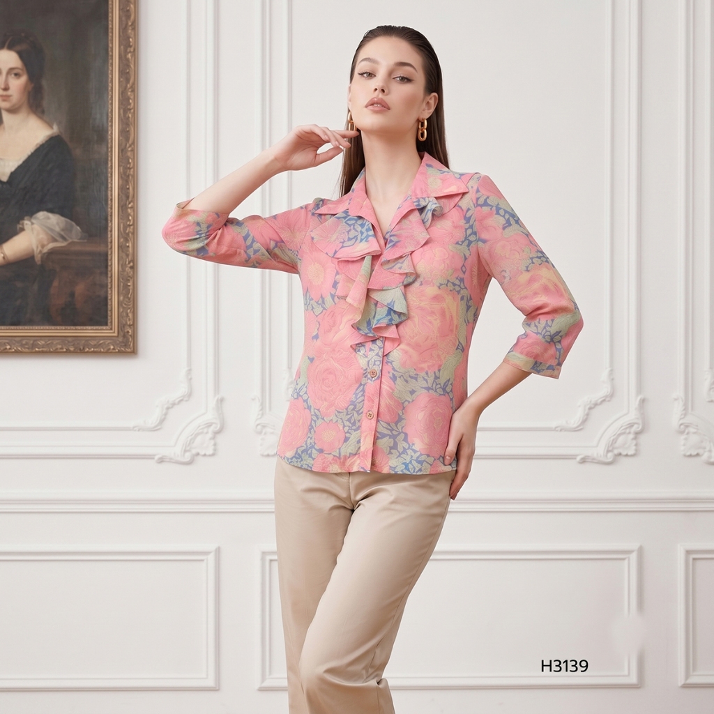 MIKIKO Shirt MI-H3139 ชีฟอง ปริ้นท์ แขนยาว IGPU26-6 PCE4090