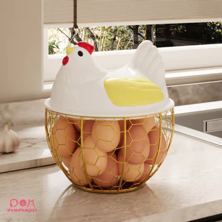 Domdom ตะกร้าไข่ไก่พร้อมฝาปิด ตะกร้าเก็บไข่ ภาชนะใส่ผลไม้ ความจุขนาดใหญ่