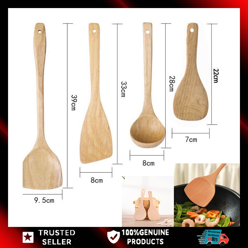 4PCS ตะหลิวไม้ ทัพพีไม้ ตะหลิว ทัพพี ไม่ทำลายผิวกระทะ เครื่องครัว มีหลายขนาดให้เลือก