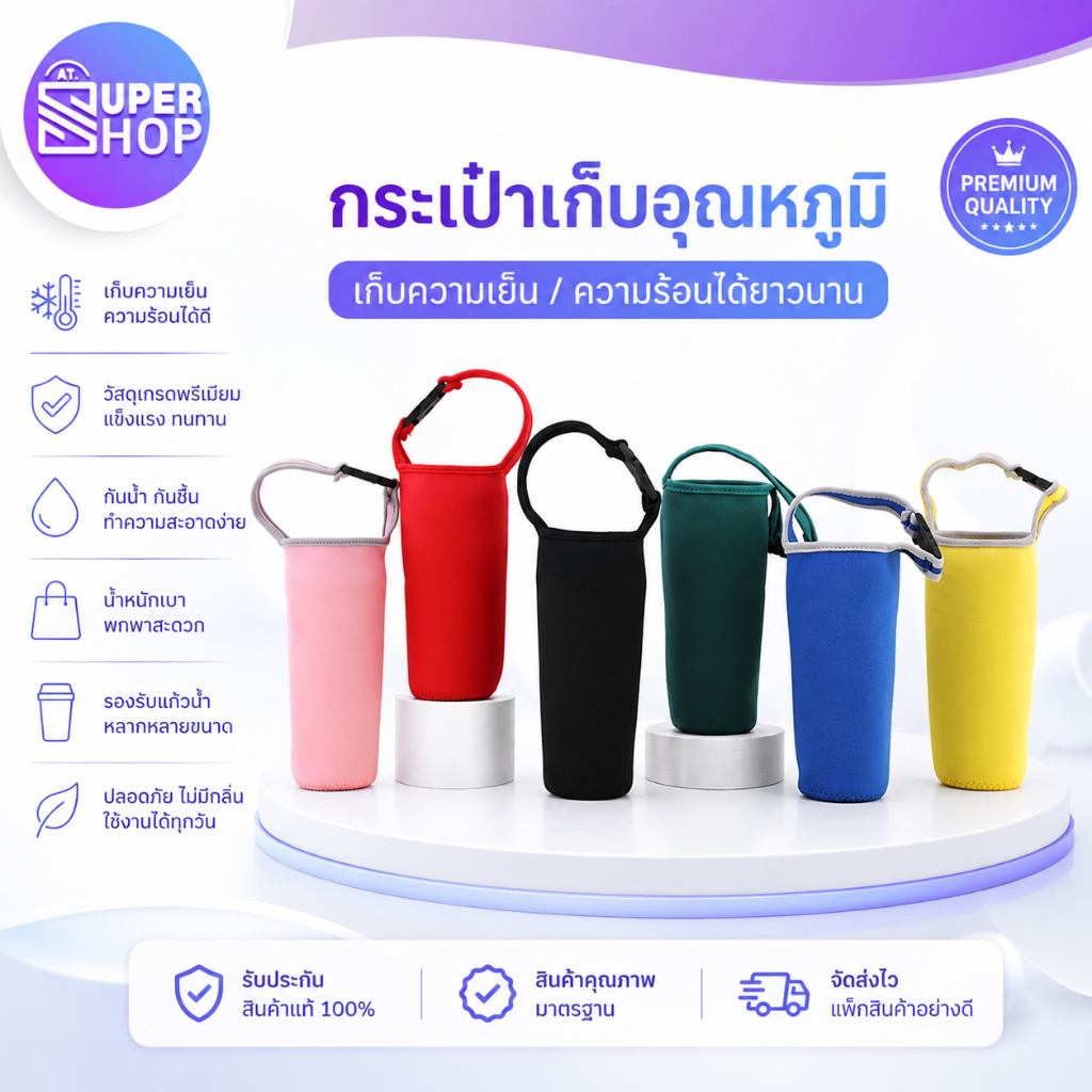 AT.Supershop กระเป๋าเก็บอุณหภูมิ ถุงใส่แก้วน้ำ ปลอกแก้วเก็บความเย็น กระเป๋าใส่ขวดน้ำ กันน้ำ กันชื้น มีตัวล็อกพกพาสะดวก