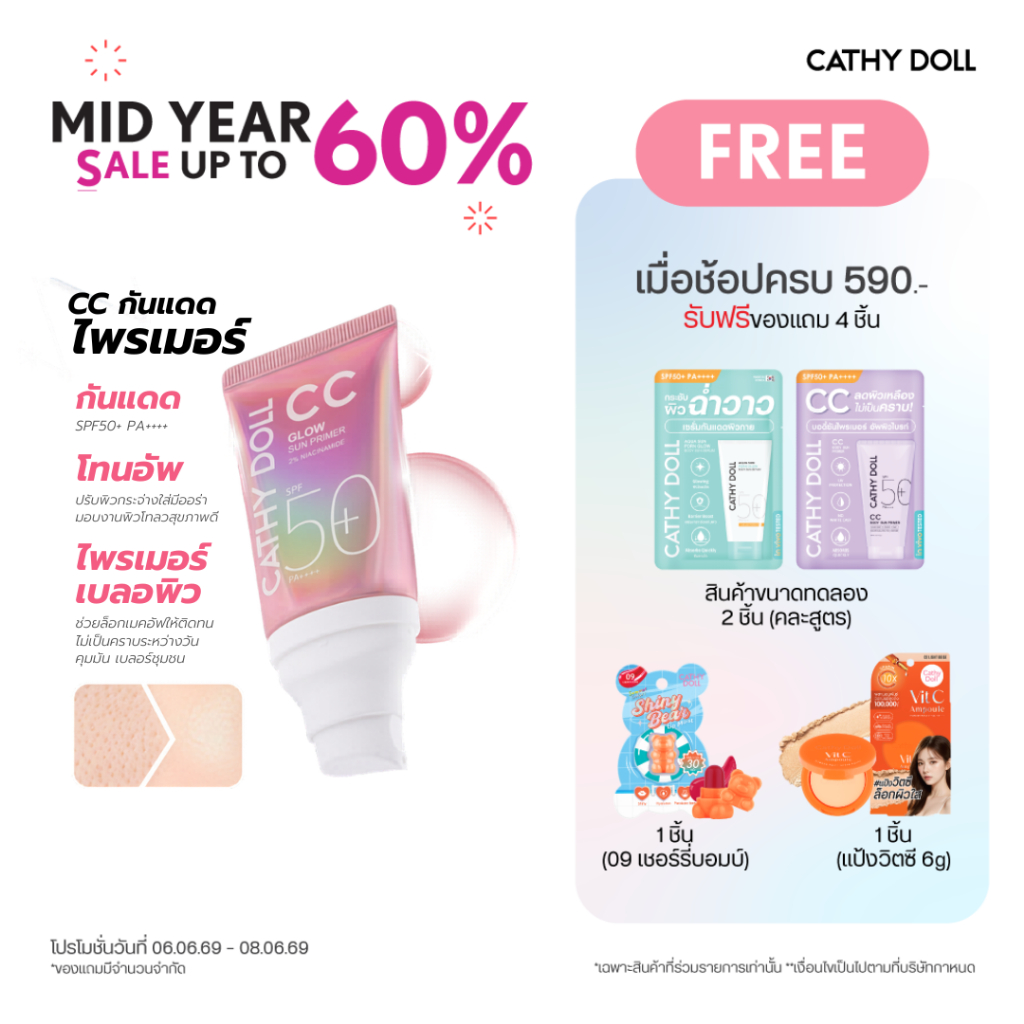 Cathy Doll ซีซีโกลว์ซันไพรเมอร์ เอสพีเอฟ50+ พีเอ++++ 40ml เคที่ดอลล์