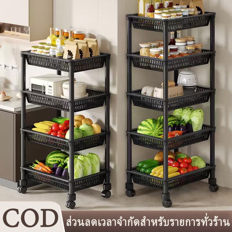 ชั้นวางของรถเข็นพลาสติก ชั้นวางของมีล้อ 3/4ชั้น ชั้นรถเข็น พร้อมล้อเลื่อน+ที่จับ เคลื่อนย้ายสะดวก วางของในครัว พร้อมส่ง!