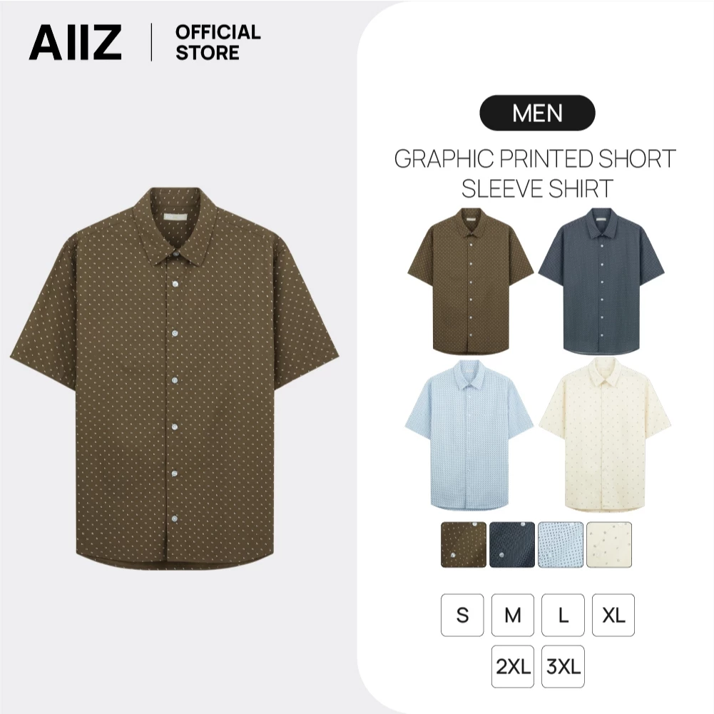 AIIZ (เอ ทู แซด) - AIIZ เสื้อเชิ้ตแขนสั้นลายพิมพ์กราฟิก AIIZ Men's Graphic Printed Short Sleeve Shirt