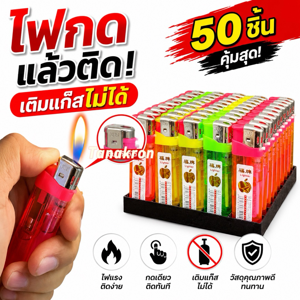 Lighter F118ไฟฟู่ เเละไฟเปลว กดแล้วฟู่ 1กล่องมี50ชิ้น พร้อมส่ง(เติมไม่ได้)และเติมได้