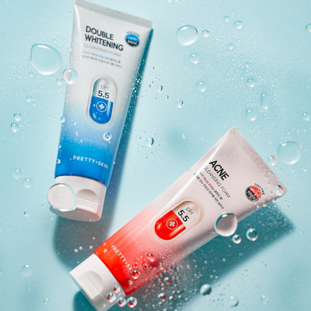 โฟมล้างหน้า PRETTYSKIN คู่หูผิวใสไร้สิว! สูตรดับเบิ้ลไวท์เทนนิ่ง และสูตรลดสิว อ่อนโยนด้วย pH 5.5 หน้าเป๊ะชัวร์ 💖🧴