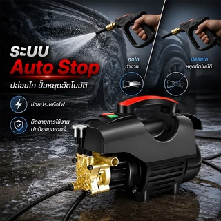 TURBO เครื่องฉีดน้ำแรงดันสูง 6800W ปืนฉีดน้ําแรงดันสูง เครื่องล้างรถ มอเตอร์ดูดน้ำได้ด้วยตัวเอง มีระบบตัดไฟอัตโนมัติ