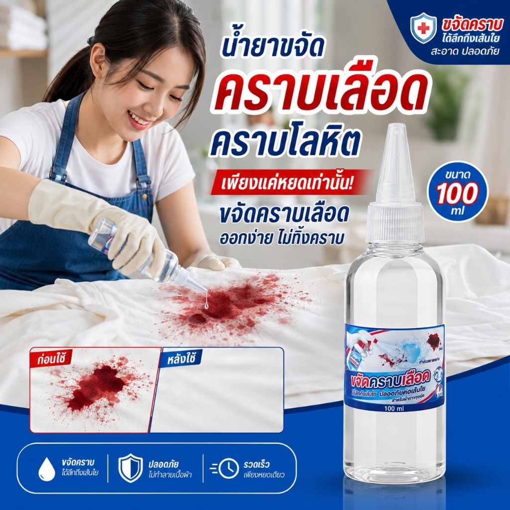 น้ำยาขจัดคราบเลือดบนผ้าแบบเอนไซม์ขจัดคราบเลือดไวทันใจขจัดคราบเลือด