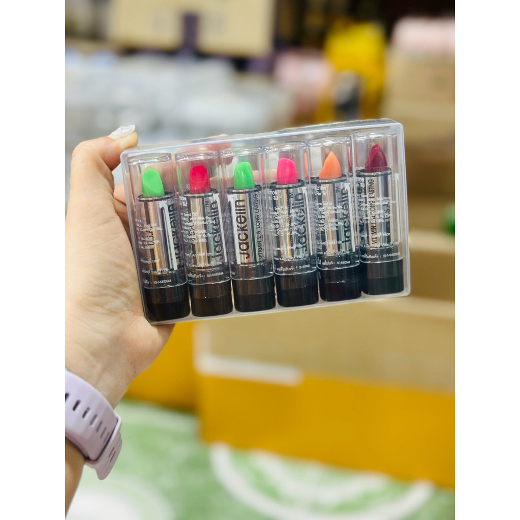 (แพ็ค6แท่ง) 💄Jackelin magic color lip ลิปมันเปลี่ยนสี ลิปคละสี