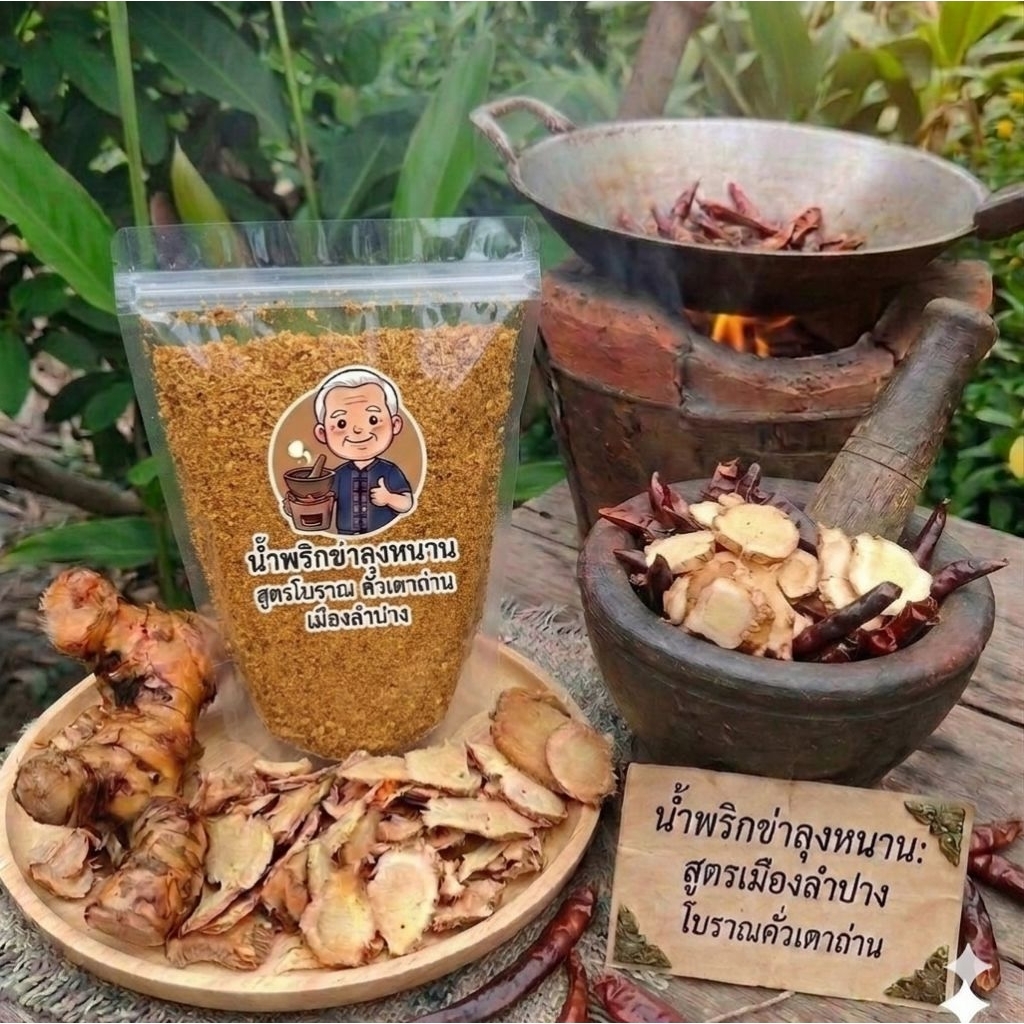 น้ำพริกข่าลุงหนานเมืองลำปางสูตรโบราณ คั่วเตาถ่านหอมเครื่องข่าถึงใจอร่อยเด็ด