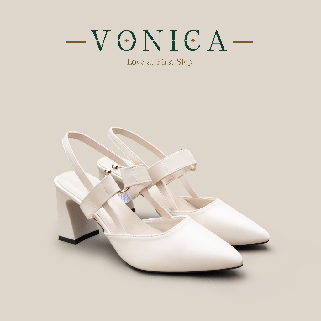 VONICA รองเท้าส้นเตี้ยผู้หญิง รองเท้าแมรี่เจนส้นหนา เบจ รองเท้าแตะผู้หญิง คลาสสิก ใส่สบาย ใส่ทำงานได้