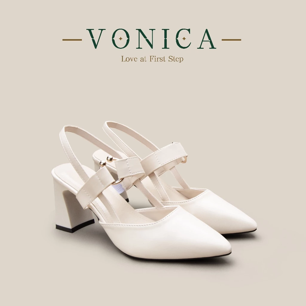 VONICA รองเท้าส้นเตี้ยผู้หญิง รองเท้าแมรี่เจนส้นหนา เบจ รองเท้าแตะผู้หญิง คลาสสิก ใส่สบาย ใส่ทำงานได้