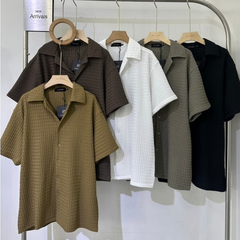 N125 เสื้อเชิ้ตแขนสั้นผู้ชาย ผ้า Texture ลายนูน Premium สไตล์ Minimal เรียบหรู ดูแพง ไม่ต้องรีด