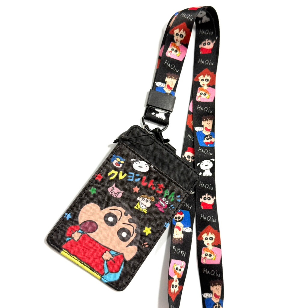SHINCHAN สายคล้องคอ ที่ใส่บัตร สายห้อยบัตร พร้อมสายคล้องคอ ลาย ชินจัง ดำ งานดี สวยงาม สำหรับ บัตร 6x8 cm สายยาว 42 cm