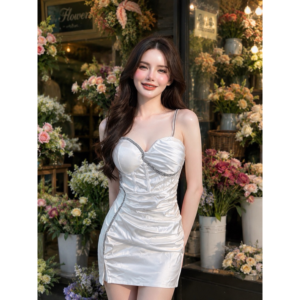 เดรชพีอาร์สายเดี่ยวผ้าซาติน✨NEW✨