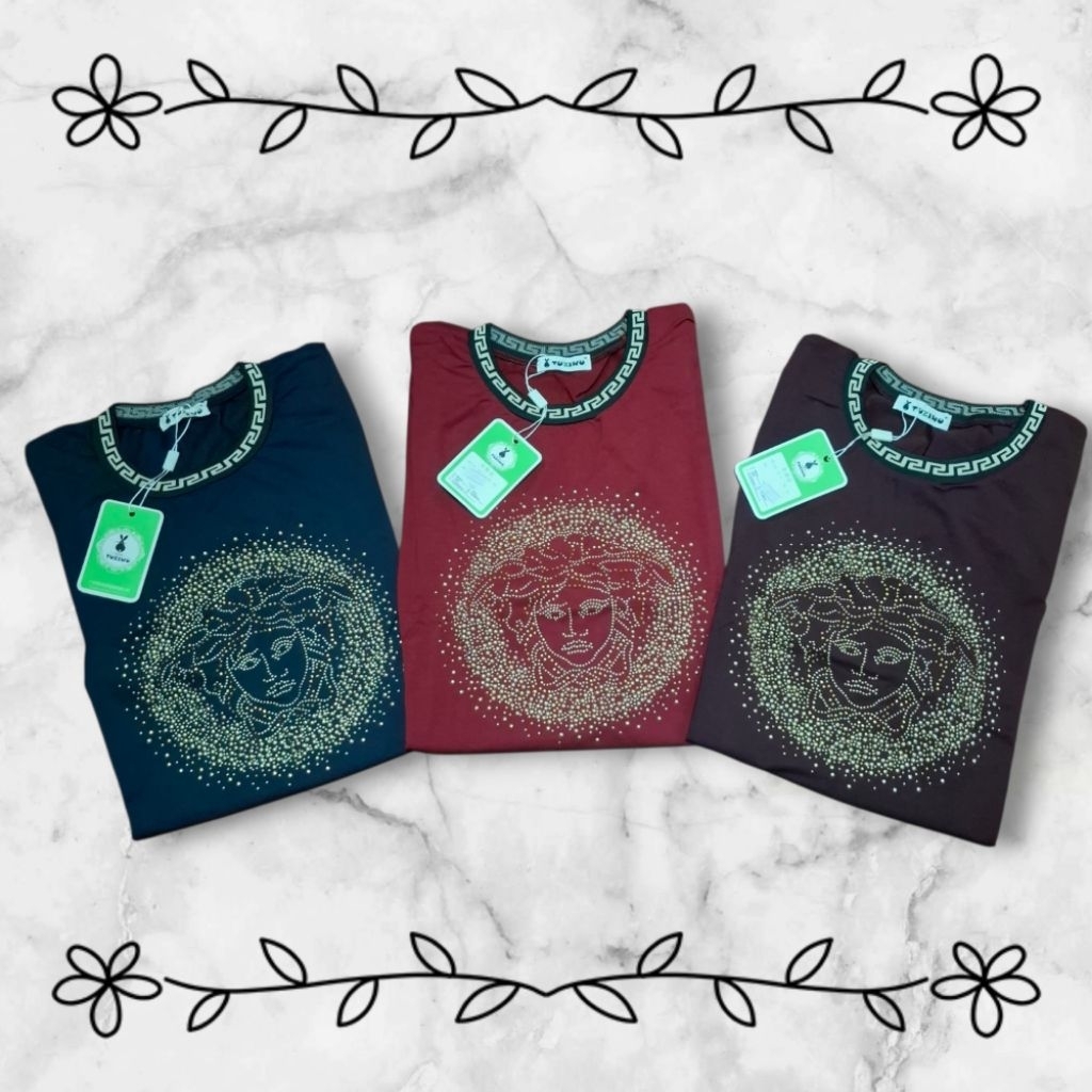 เสื้อยืด​รีดเพชรลายเวอซาเช่🗼🗼🗼แขนจั้ม