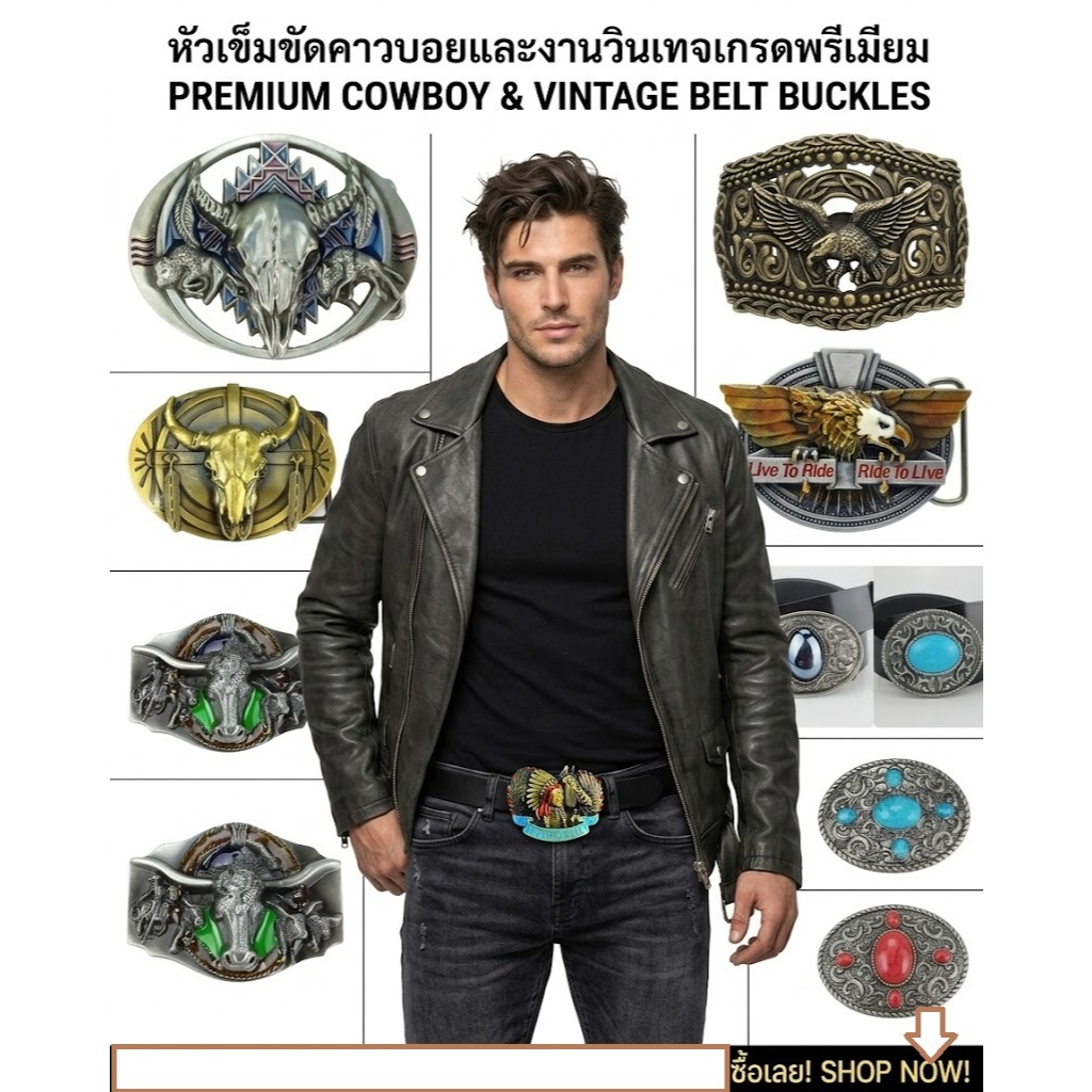 หัวเข็มขัด 🔺 COWBOY BUCKLE 🔺 หัววินเทจ สไตล์คาวบอย 🔷 หัวอัลลอย์ไม่เป็นสนิม 🔷พร้อมส่งไวจากไทย ✅