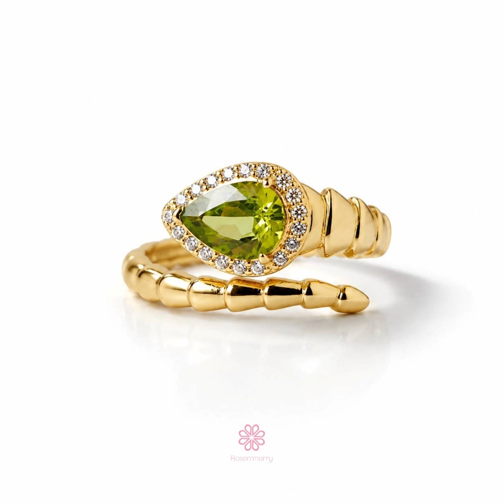 Rosen'marry/แหวนพลอยเพอริดอทแท้ พลอยดิบ ตัวเรือนเงินแท้925ชุบทอง ของขวัญ พลอยประจำเดือนตุลาคม RR076
