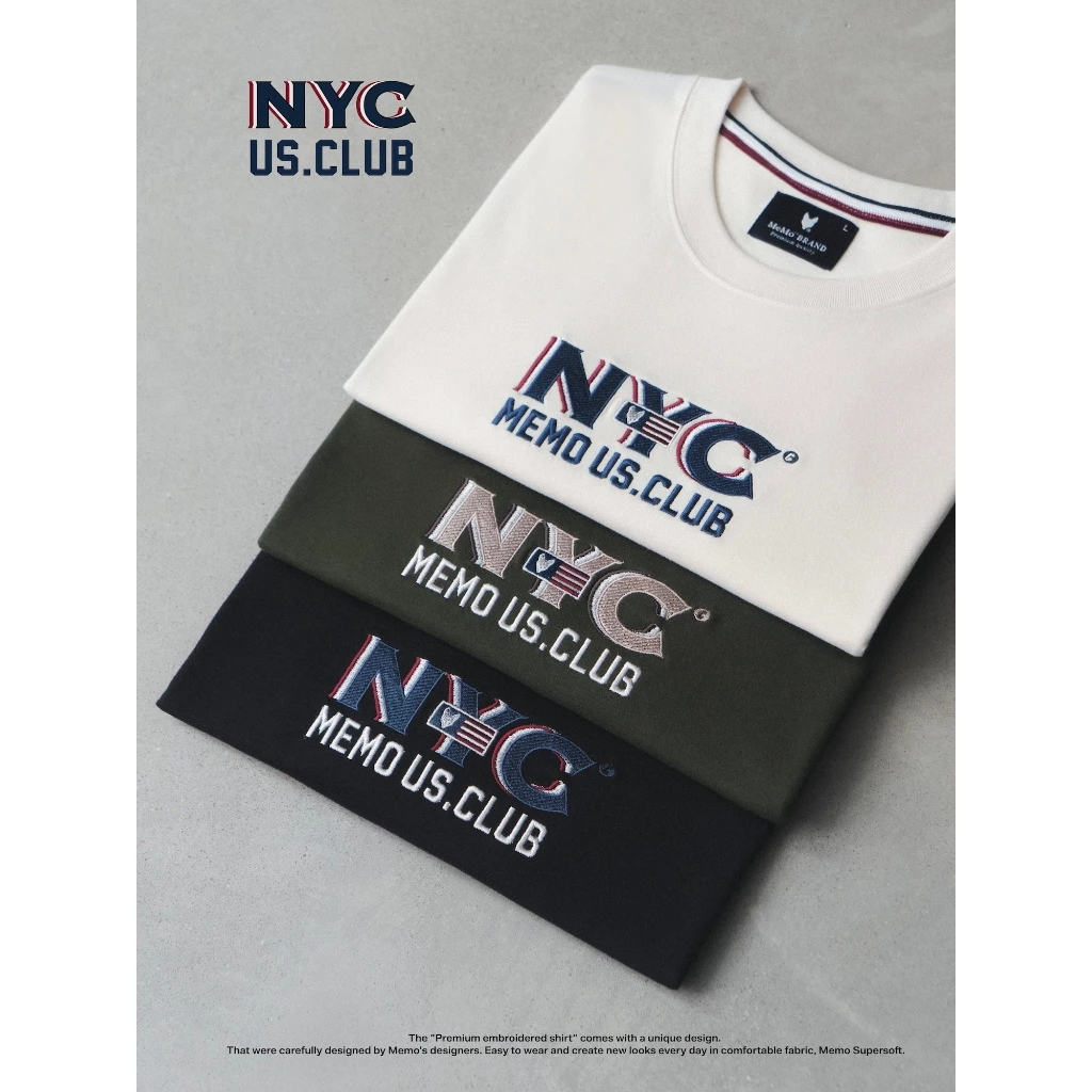 MeMo™ | NEW | NYC US. CLUB งานปักไหมเงาพรีเมียม ผ้า Supersoft แขนสั้น ทรง Unisex