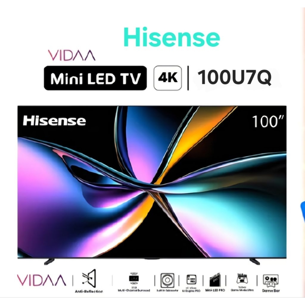 ทีวี ไฮเซ่นส์ TV Hisense รุ่น 100U7Q Mini led ขนาด 100 นิ้ว 4K ULED VIDAA Smart TV ประกันศูนย์ 3 ปี 