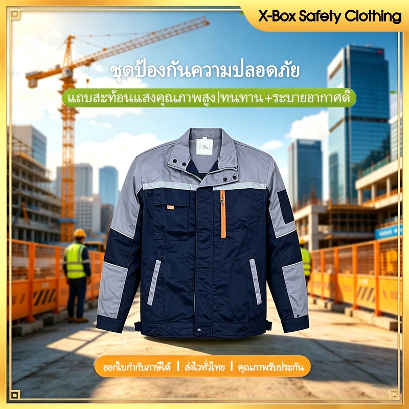 SY05 เสื้อเซฟตี้แขนยาว งานก่อสร้าง กันแดด ระบายอากาศ ใส่ทำงานโรงงาน