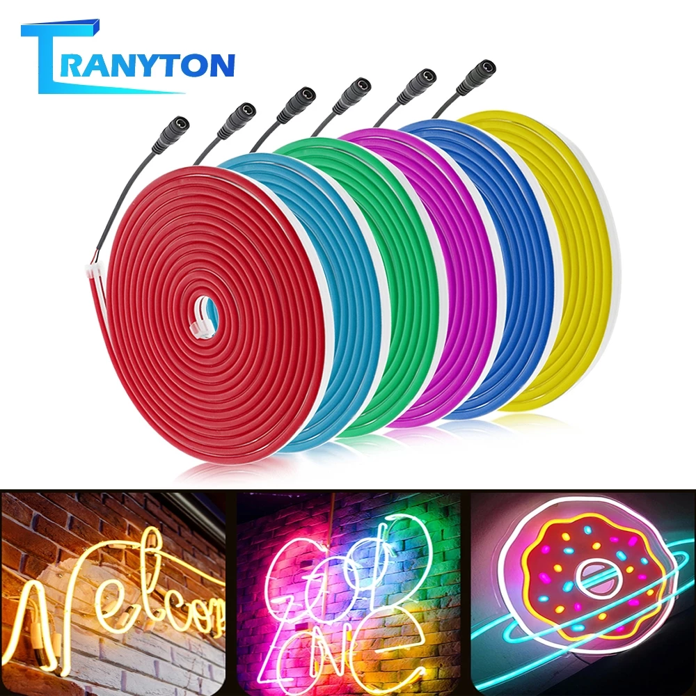 Neon Flexible Light Strip DC12V แรงดันต่ำมีความยืดหยุ่นสูง SMD2835 นีออน 5M กันน้ำตัดนีออน LED เส้นแสง