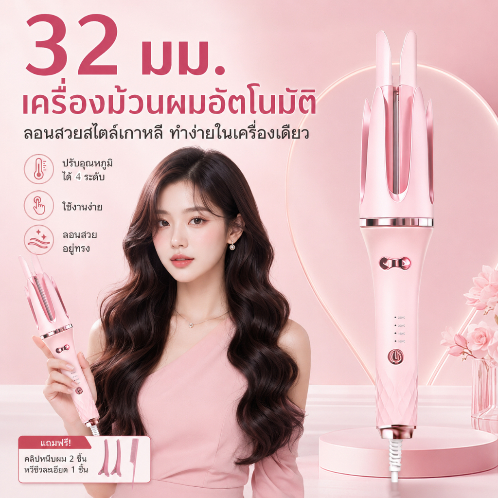🔥【สินค้าพร้อมส่ง】ม้วนผมอัตโนมัติ 32มม ลอนสวยทรงเด้ง จัดทรงยั่งยืน ไม่ทำร้ายผม เหมาะมือใหม่ใช้งานง่าย