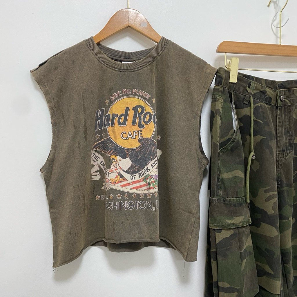 New!!hard rock tee เสื้อยืดผ้าฟอกวินเทจ ลายหน้า-หลัง ผ้าดีมากๆ