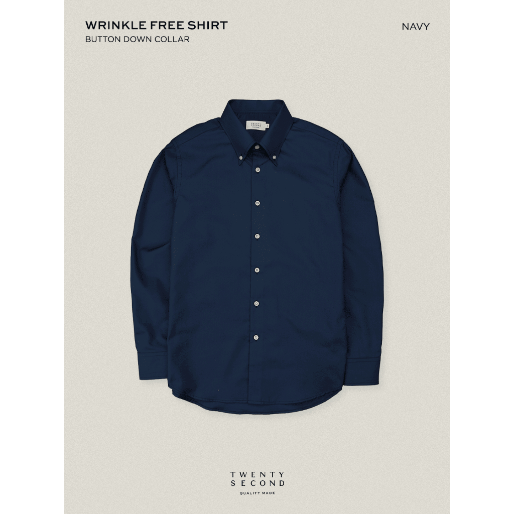TWENTYSECOND เสื้อเชิ้ตแขนยาว ปกกระดุม ทรง Slim fit รุ่น Wrinkle Free Shirt - กรม / Dark Blue