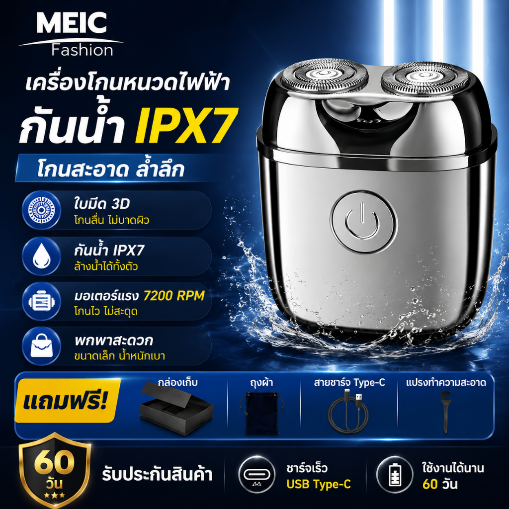 Mini Shaver เครื่องโกนหนวดไฟฟ้า USB ชาร์จ ใช้เปียกและแห้ง ขนาดเล็ก แบบพกพา