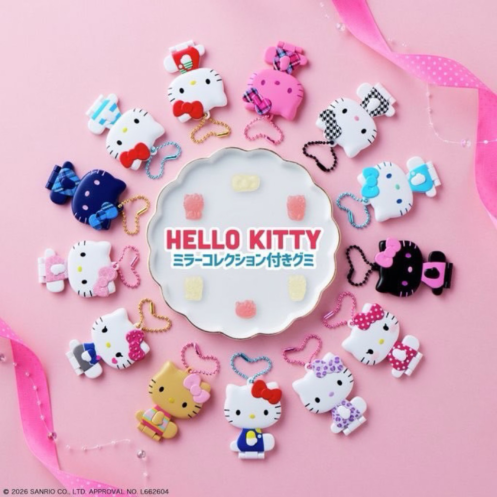 เยลลี่กัมมี่+พวงกุญแจกระจกมินิแบบสุ่ม Hello Kitty น่ารักสะสมได้ ลุ้นตัว Secret งานลิขสิทธิ์แท้ นำเข้าจากญี่ปุ่น