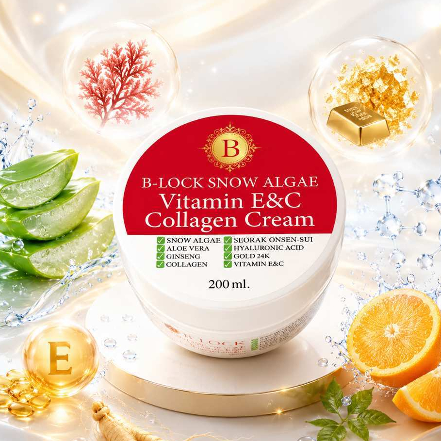 Cream B-LOCK Snow  ครีมบีล็อค สโนว์หิมะ ครีมบำรุงผิวหน้า (200 ml.) ครีมคอลลาเจน วิตามินอี วิตามินซี