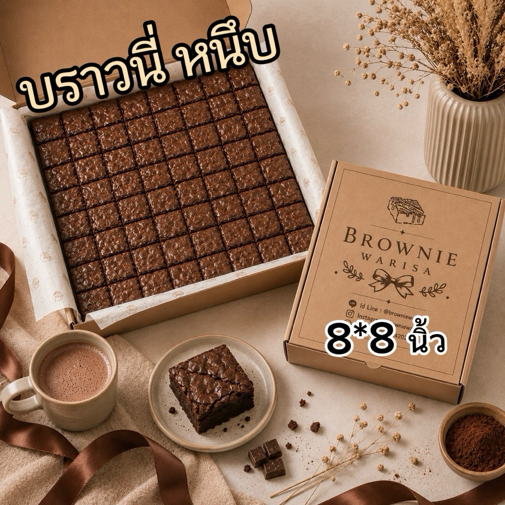 บราวนี่หนึบ อร่อยมากก ถาด 8*8 ตัด 64 ชิ้น
