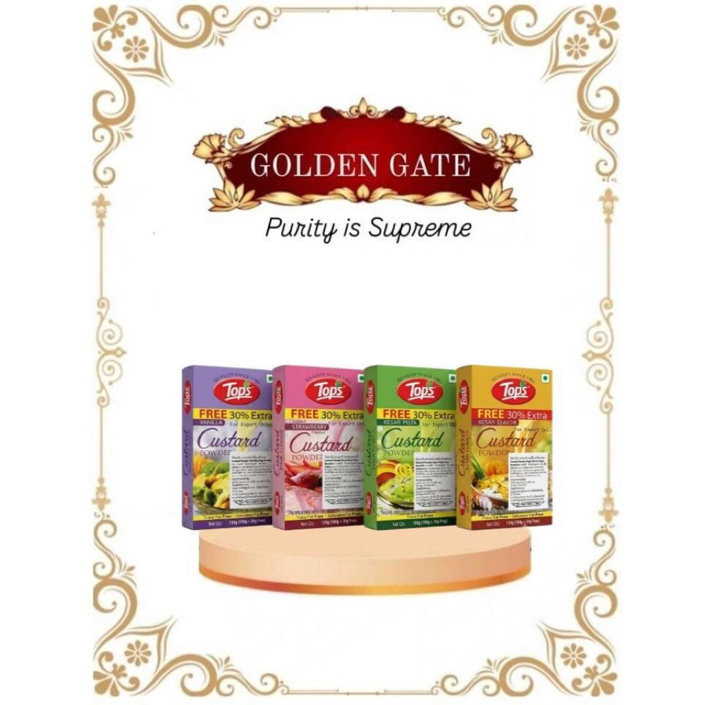 Custard Powder (Tops Brand) แป้งทำคัสตาร์ด ขนาด 130g. มี 4 รสชาติ
