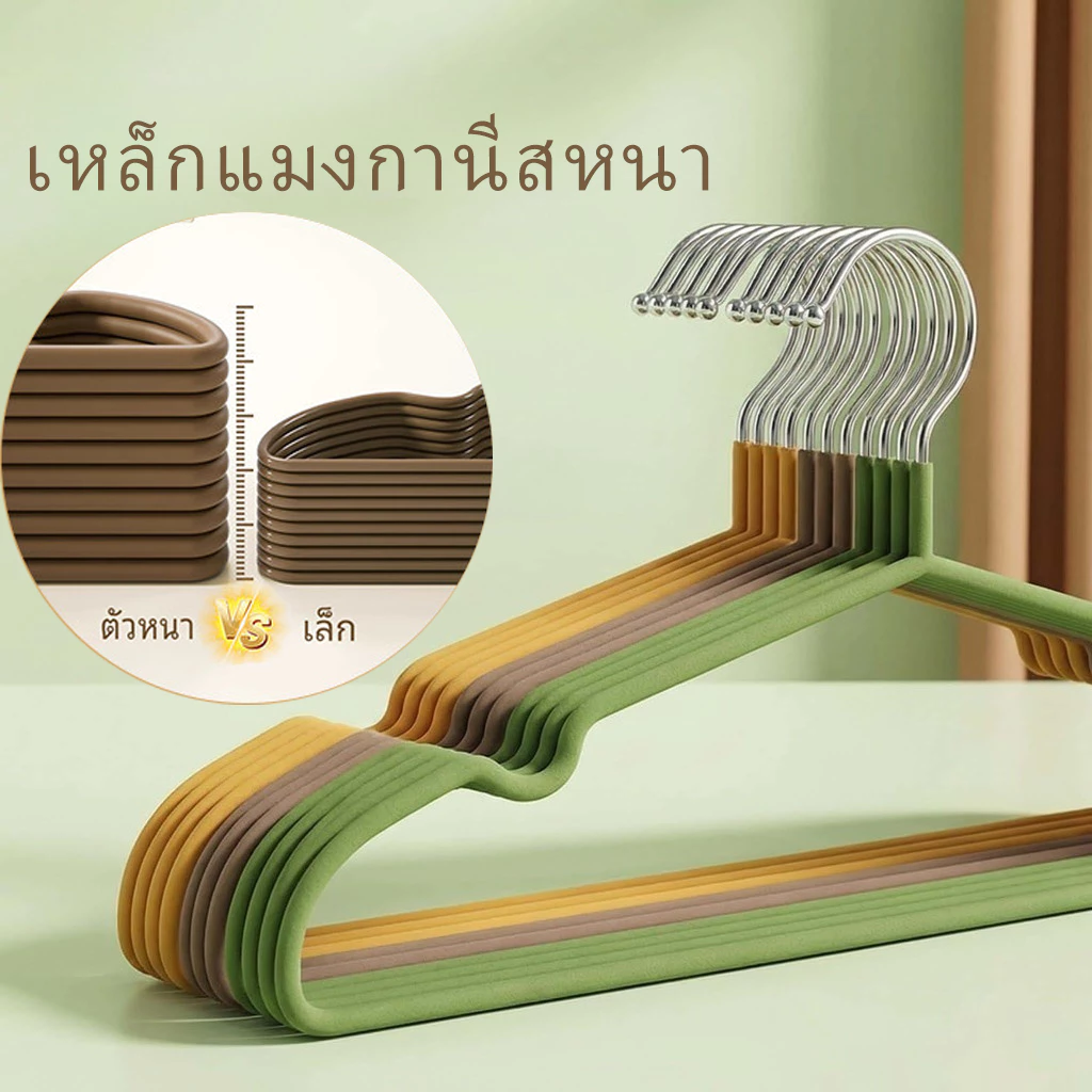 ไม้แขวนเสื้อ 50 ชิ้น อเนกประสงค์ ดีไซน์ตามสรีระ รับน้ำหนัก 5 กก. กันลื่น ไม่ทำร้ายผ้า