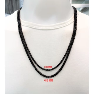 สร้อยลายเปีย Black color 3.0"4.0mm สร้อยคอสแตนเลสแท้สีดำ ไม่ลอก สแตนเลสแท้ ใส่อาบน้ำได้ โดนเหงื่อได้