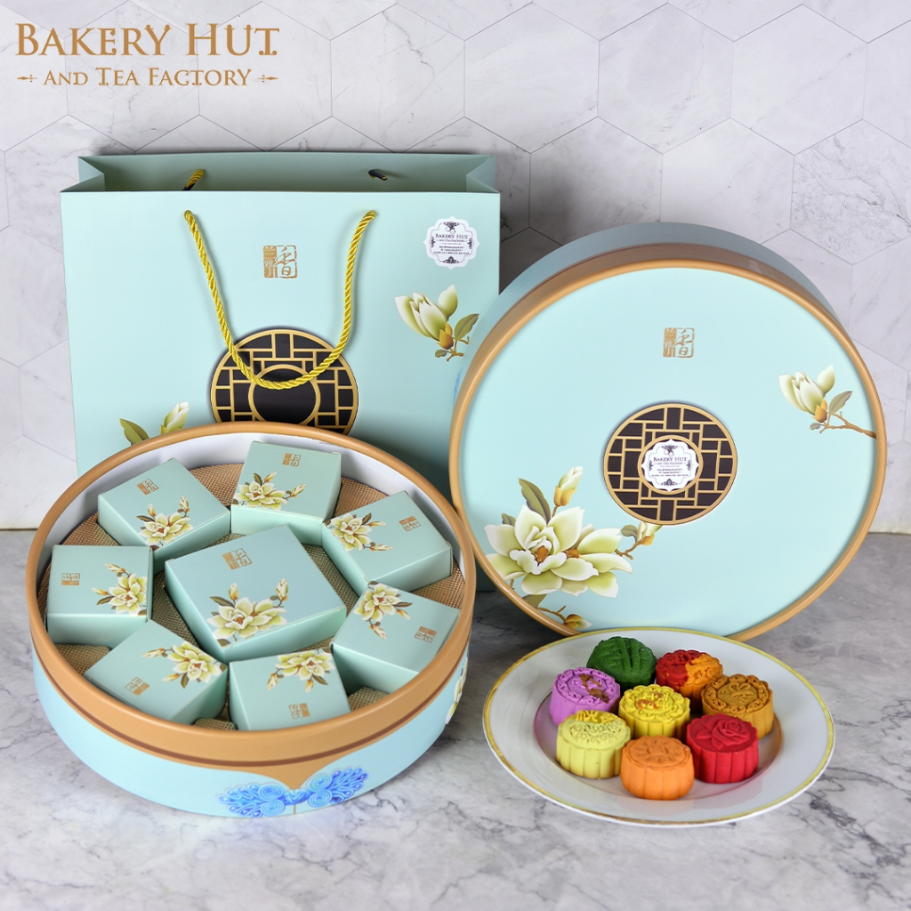 SB12 Bakery Hut ขนมไหว้พระจันทร์ เซตกล่องกลมฟ้า 8 ชิ้นเล็ก เบเกอรี่ฮัท