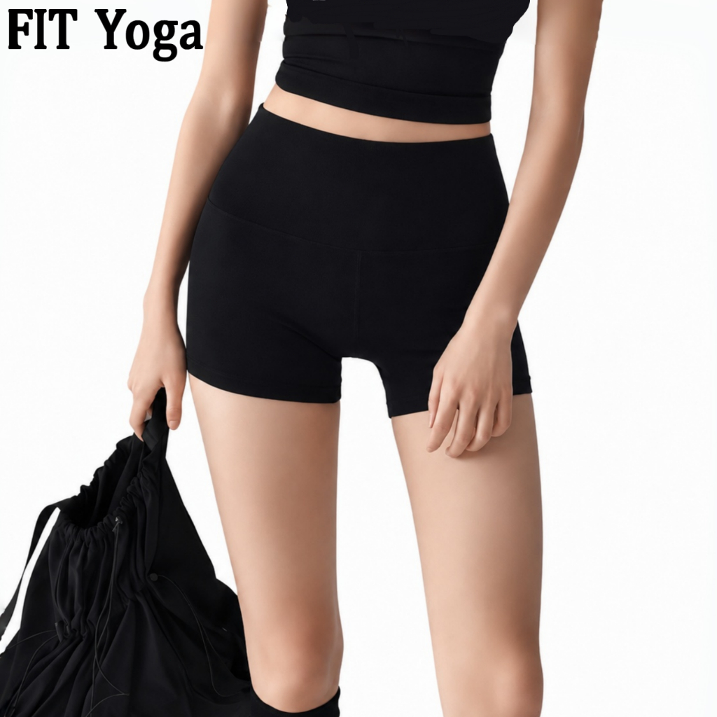 FitYoga กางเกงโยคะเอวสูง กางเกงขาสั้นกีฬา กางเกงขาสั้นกระชับหน้าท้องไร้รอยตะเข็บเสริมก้น