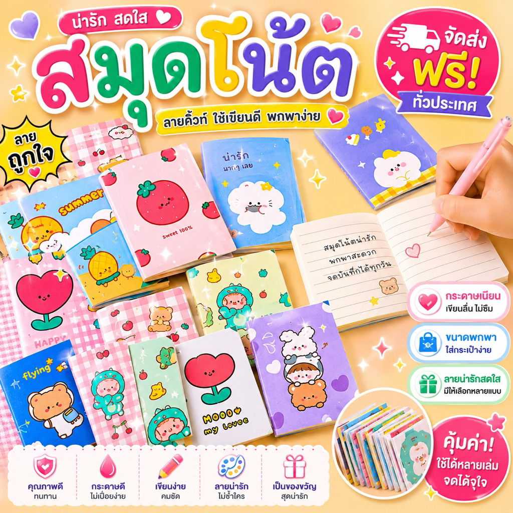 kingshopping  HY743(ร้านไทย)สมุดโน๊ต(12ลาย)  เล่มเล็กพกสะดวกมีลายเส้น (เครื่องเขียนกระดาษ)
