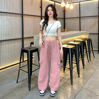 Live x SpinnyHouse กางเกงคาร์โก้ เอวฟรีไซต์ยางยืด กระเป๋าใช้งานได้จริง 🎀 ผ้าไมโครใส่ง่ายไม่บาง รุ่น กางเกงคาร์โก้
